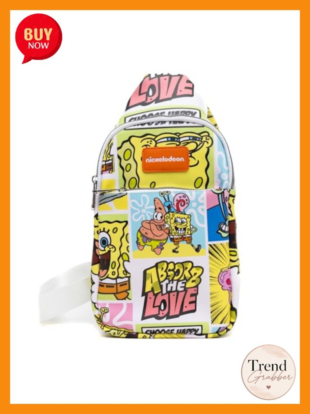 Vegan Leather Crossbody Sling Bag SpongeBob SquarePants Character Blocks 7x14